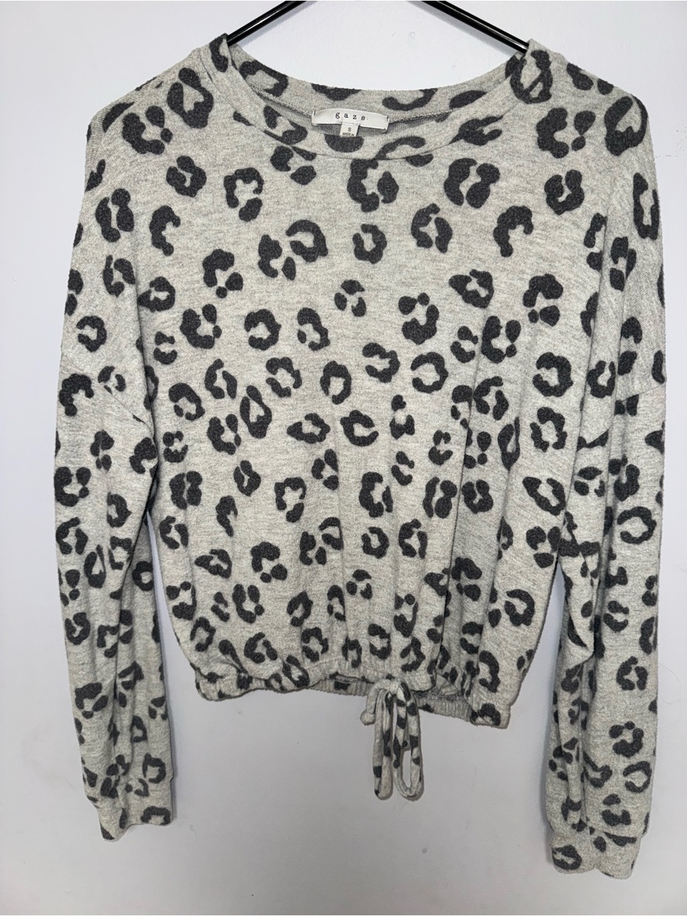 gaze Gray and Black Leopard-Print Drawstring Sweatshirt